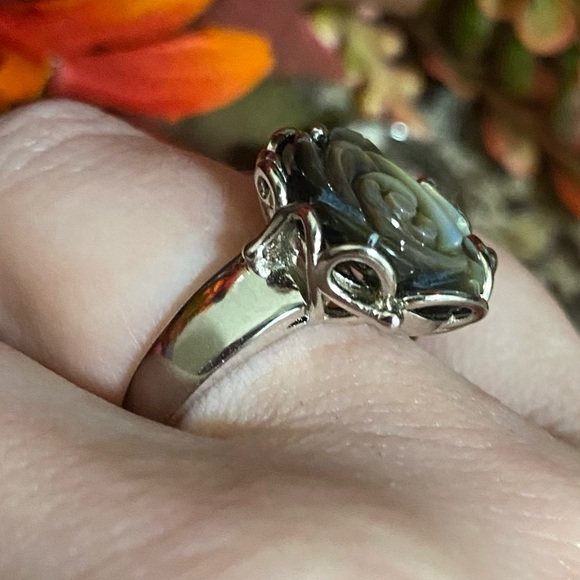 Genuine Abalone Solid Sterling Silver 925 Stamp Flower/Rose One Size Adj… - Picture 8 of 15